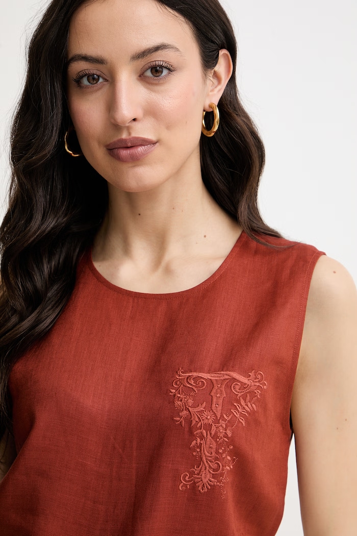 Twinset top damski lniany brązowy 261TT2303