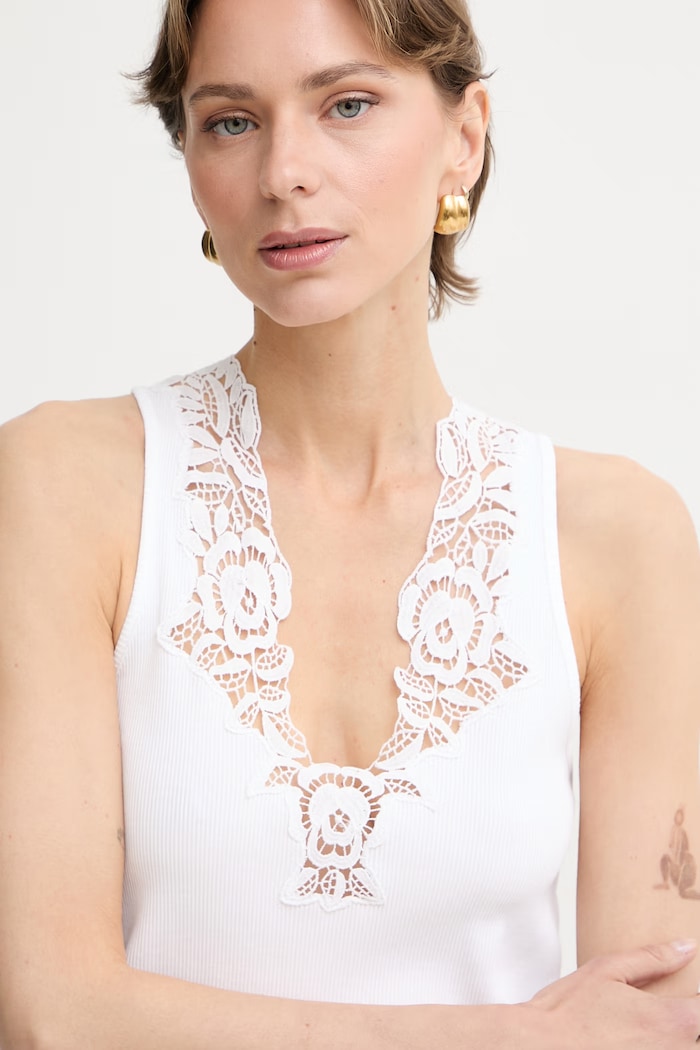 Twinset top pentru femei, din bumbac alb 261TT2360