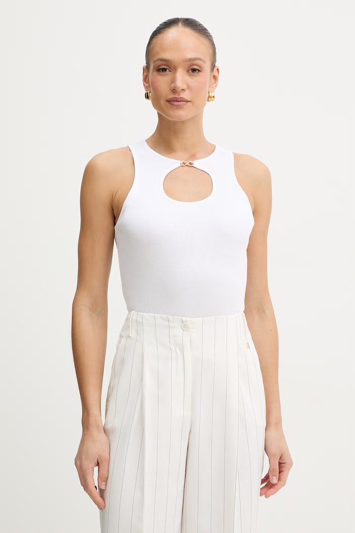 Twinset top din bumbac uni alb 261TT2280