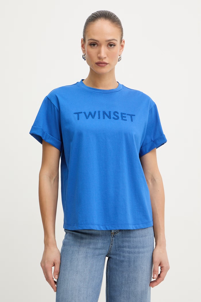 Twinset tričko dámske bavlnené modrá 261LM2NJJ