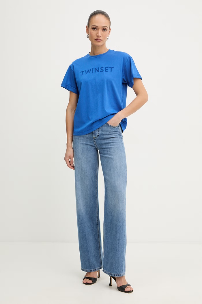 Twinset tričko dámske bavlnené 261LM2NJJ modrá SS26