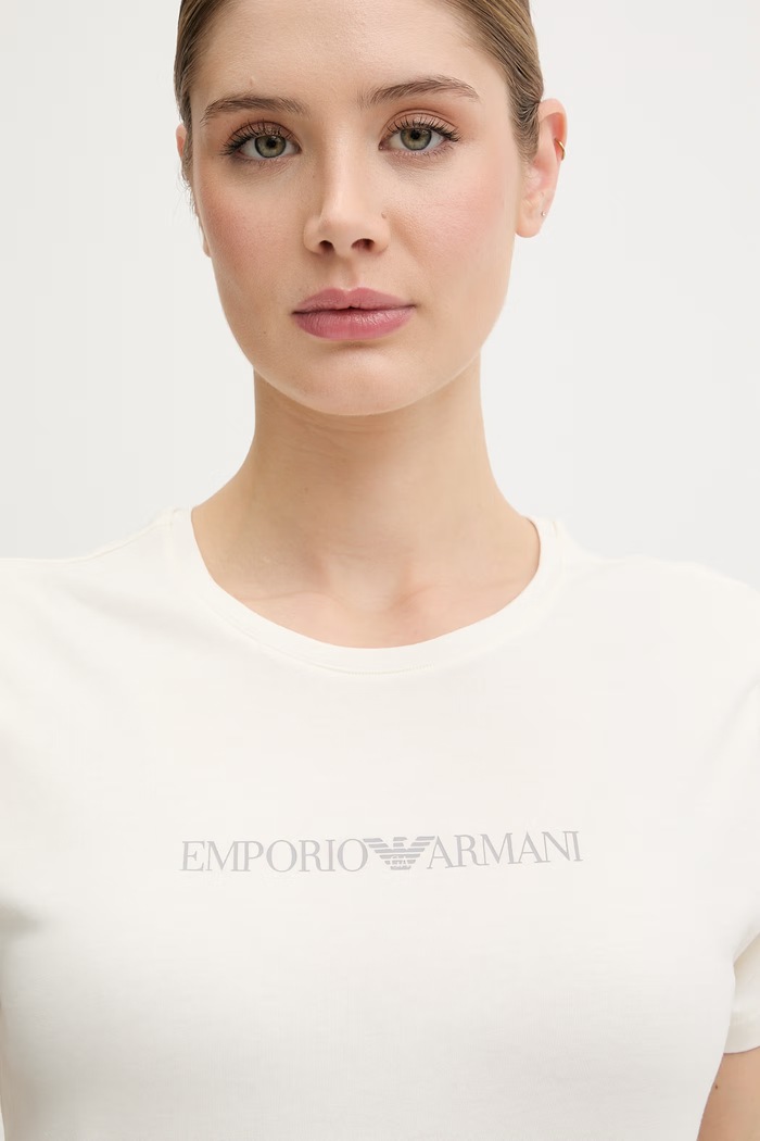Emporio Armani Underwear t-shirt damski z bawełną beżowy EW000408.AF19026