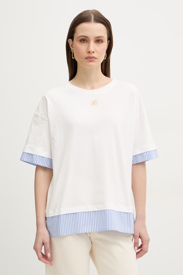 Luisa Spagnoli tricou din bumbac Baiadera curele alb 543155