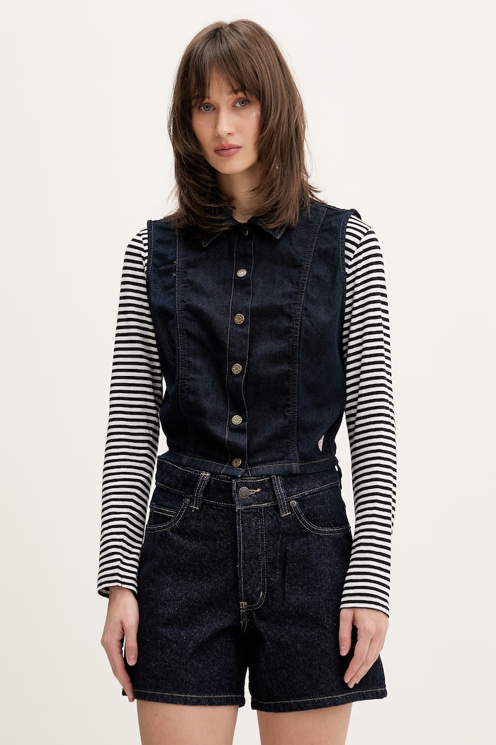 Guess Jeans cămașă pentru femei, din denim bleumarin W6GHZ9.D7971