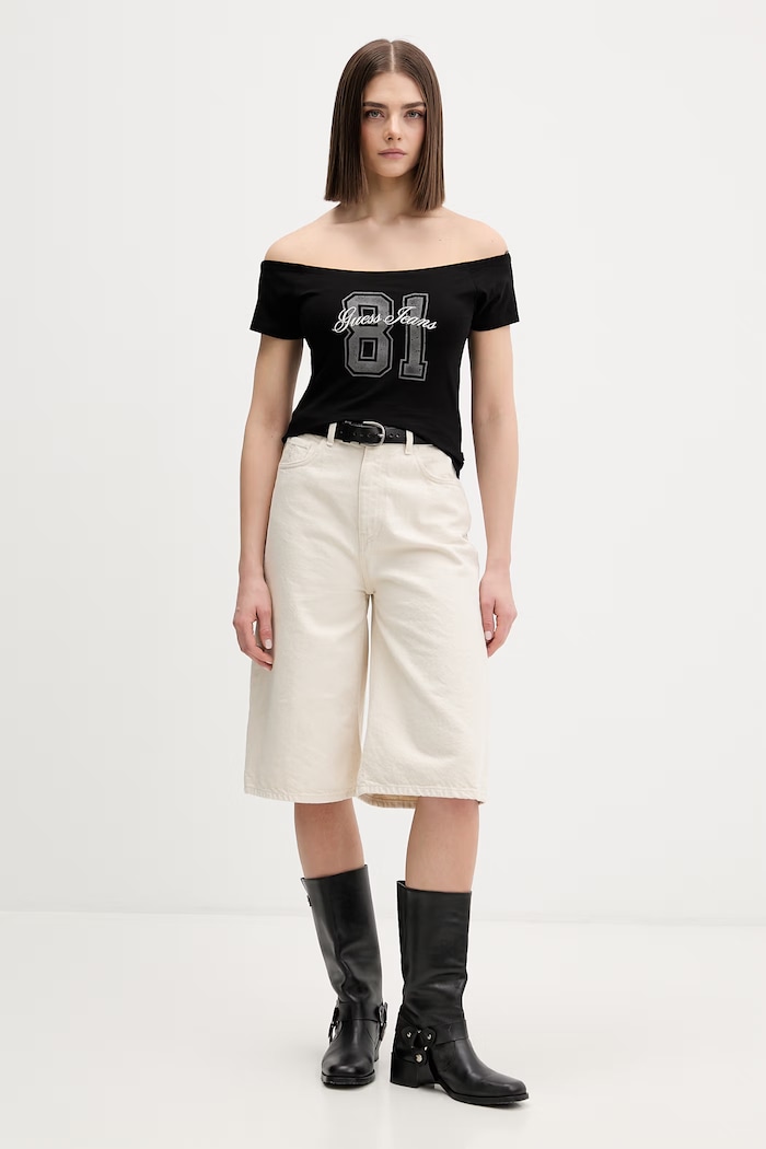 Guess Jeans футболка для женщин из хлопка с эластаном W6GI07.J1314 чёрный SS26
