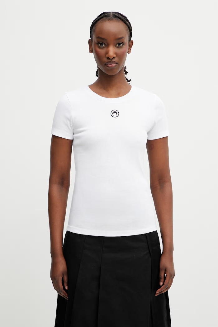 Marine Serre Moon Logo T-shirt damski bawełniany biały WTT012ACJER0008