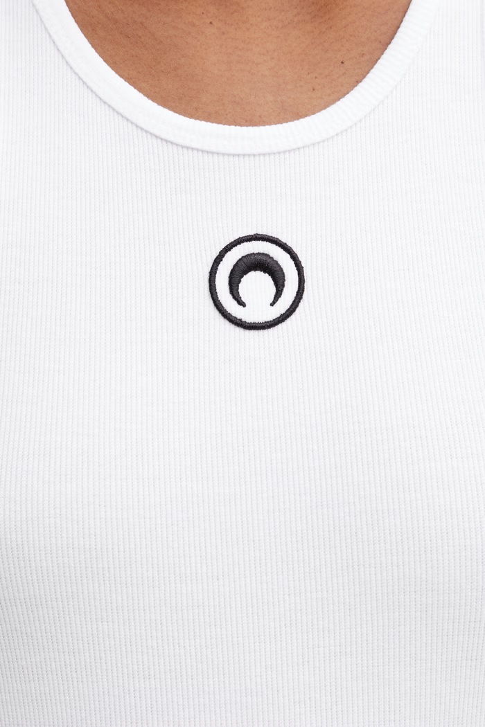 Marine Serre Moon Logo top z bawełną damski biały WTT014ACJER0011
