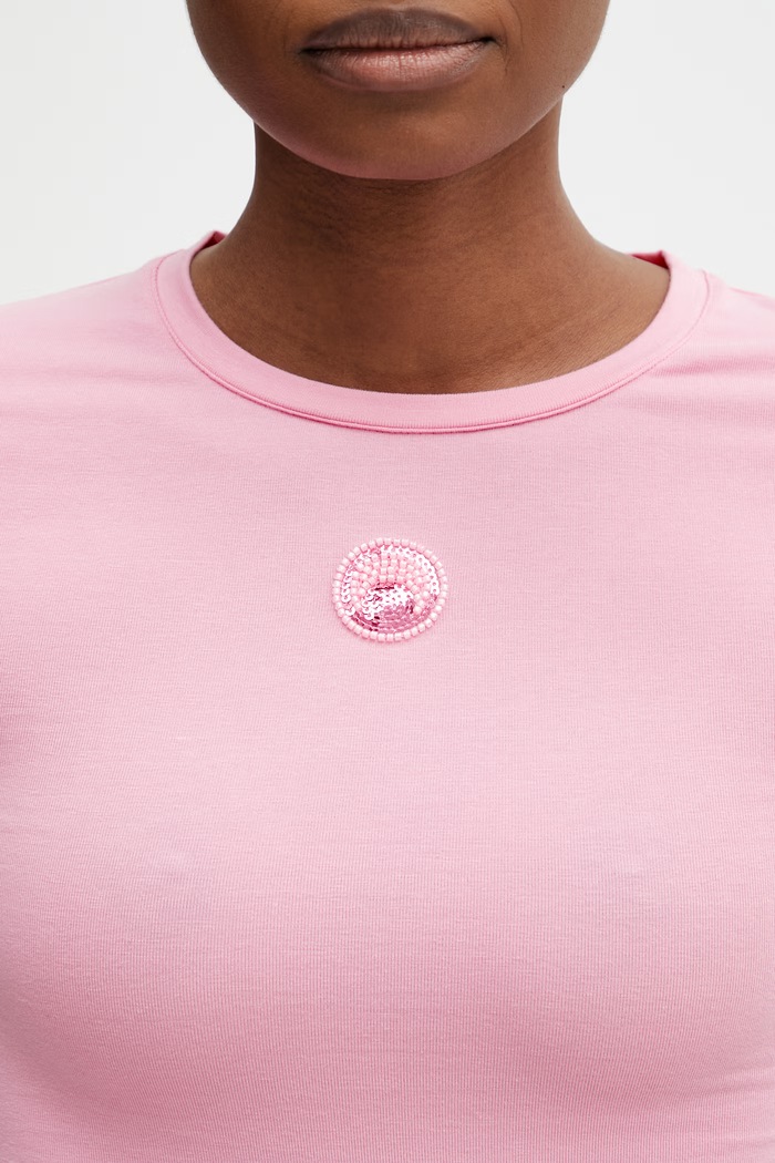Marine Serre Pearl Logo Women's t-shirt cotton with elastane pink WTT012ACJER0115