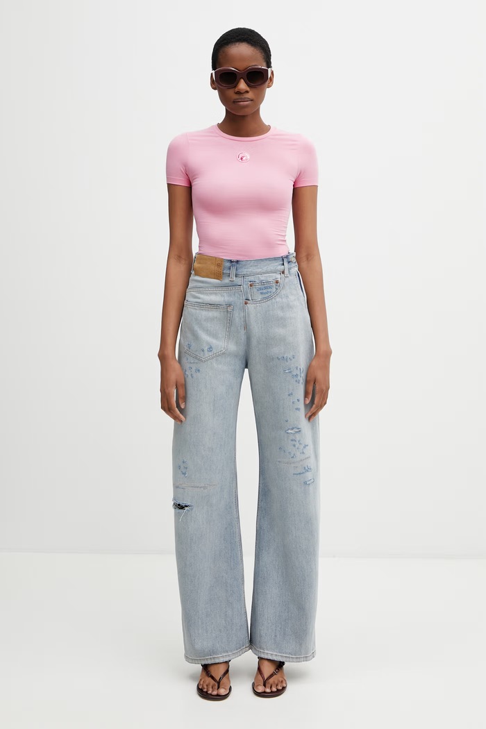 Marine Serre Pearl Logo Women's t-shirt cotton with elastane WTT012ACJER0115 pink