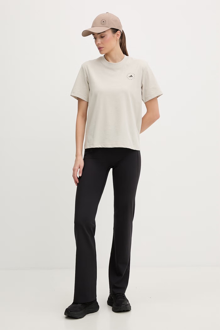 adidas by Stella McCartney tricou de antrenament pentru femei, cu amestec de bumbac JZ0691 bej SS26