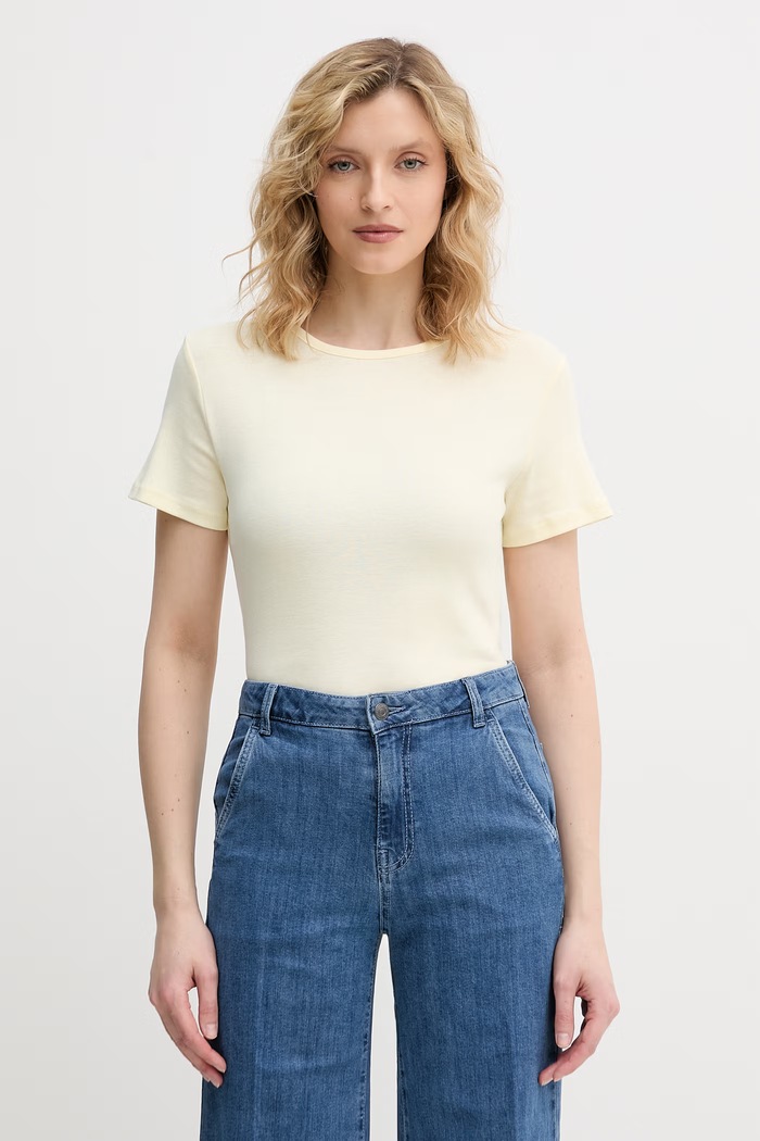 Bavlnené tričko United Colors of Benetton jednofarebný žltá 3GA8D10BX
