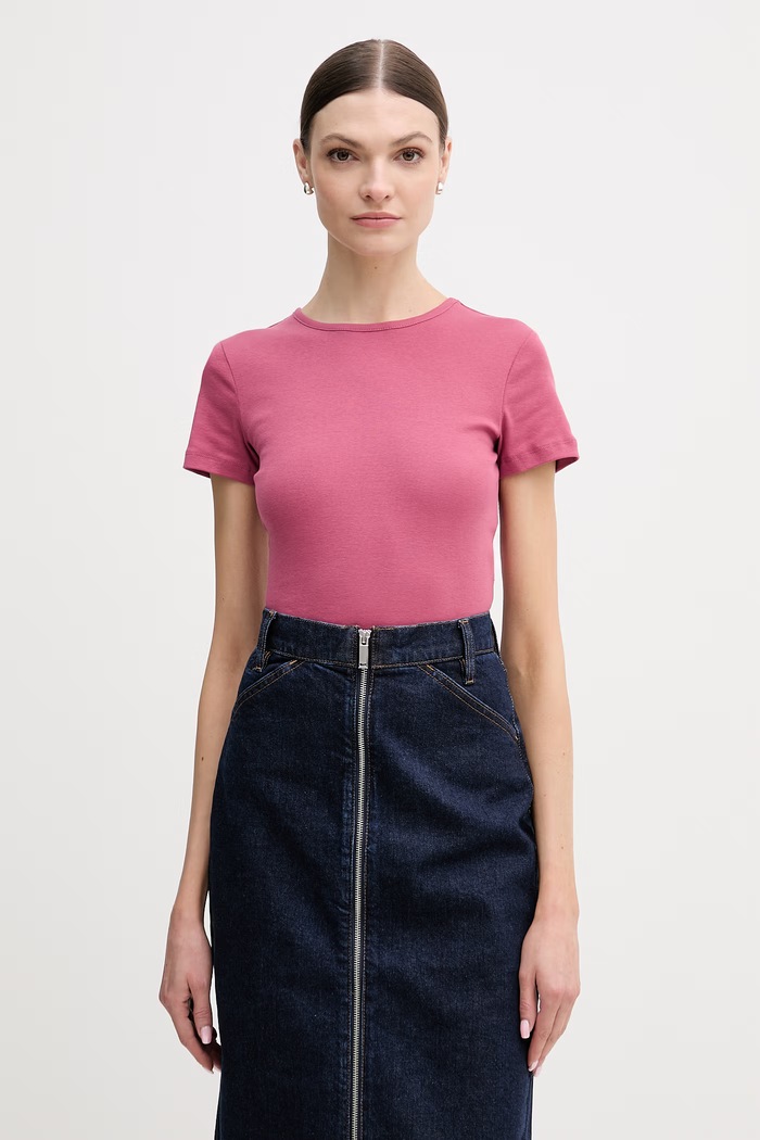 United Colors of Benetton tricou din bumbac uni roz 3GA8D10BX
