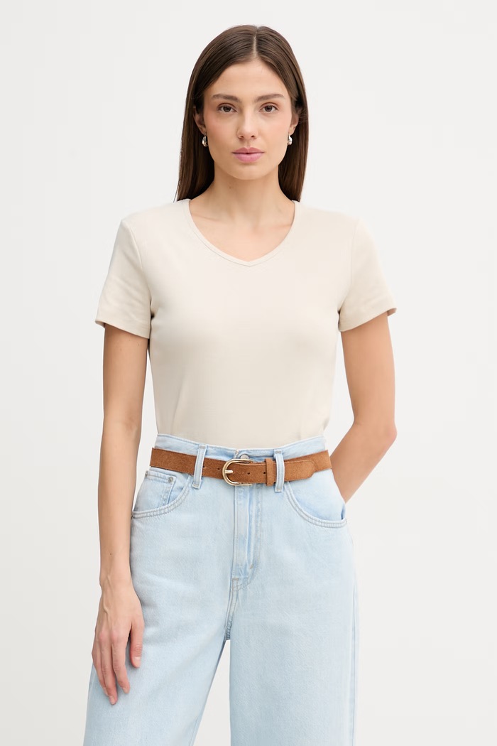 Βαμβακερό μπλουζάκι United Colors of Benetton slim μπεζ 3GA8D4029