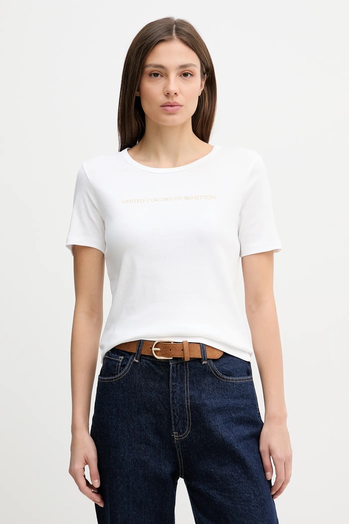 United Colors of Benetton t-shirt bawełniany nadruk biały 3GA8E16A2