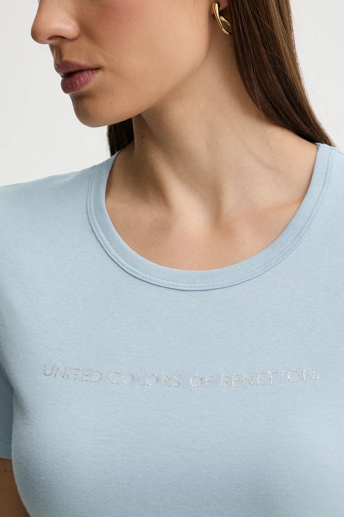 Бавовняна футболка United Colors of Benetton 3GA8E16A2 блакитний