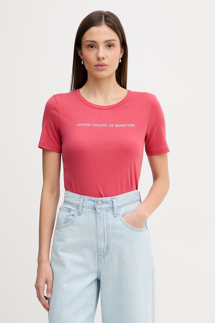 United Colors of Benetton t-shirt bawełniany nadruk czerwony 3GA8E16A2