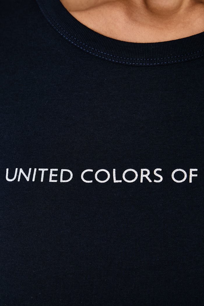 T-shirt damski bawełniany United Colors of Benetton 3GA8E16A2 granatowy