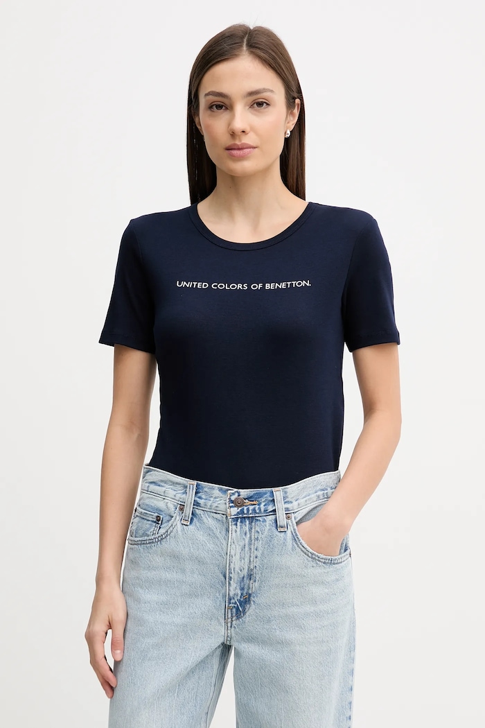 United Colors of Benetton t-shirt bawełniany nadruk granatowy 3GA8E16A2