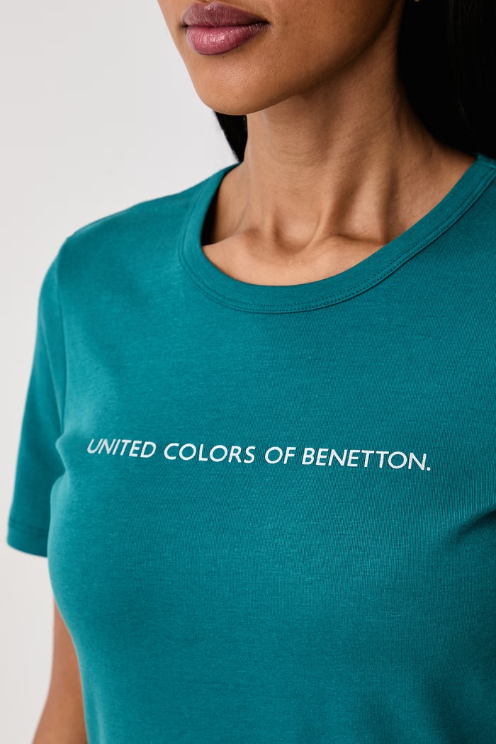 United Colors of Benetton T-shirt damski bawełniany turkusowy 3GA8E16A2