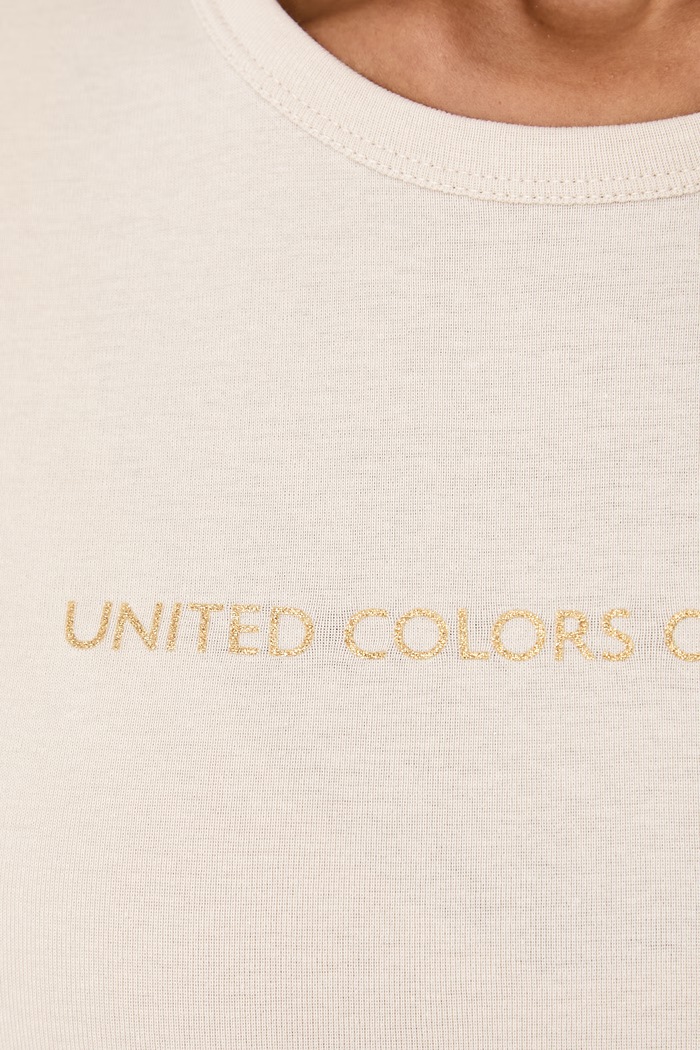 T-shirt damski bawełniany United Colors of Benetton 3GA8E16A2 beżowy