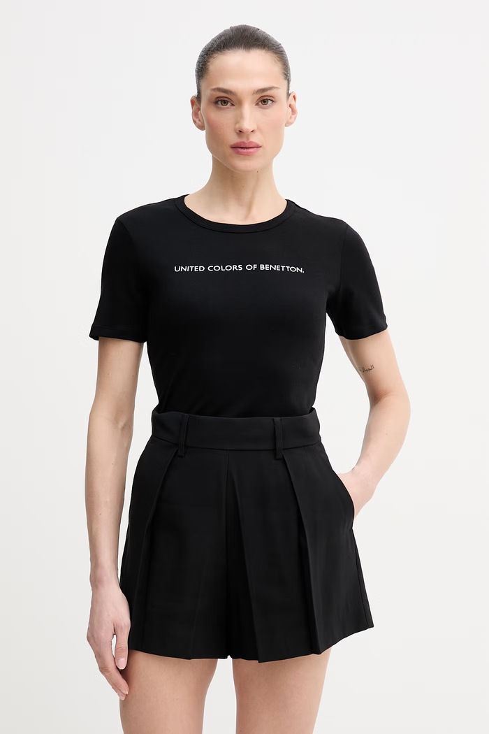 United Colors of Benetton t-shirt bawełniany nadruk czarny 3GA8E16A2