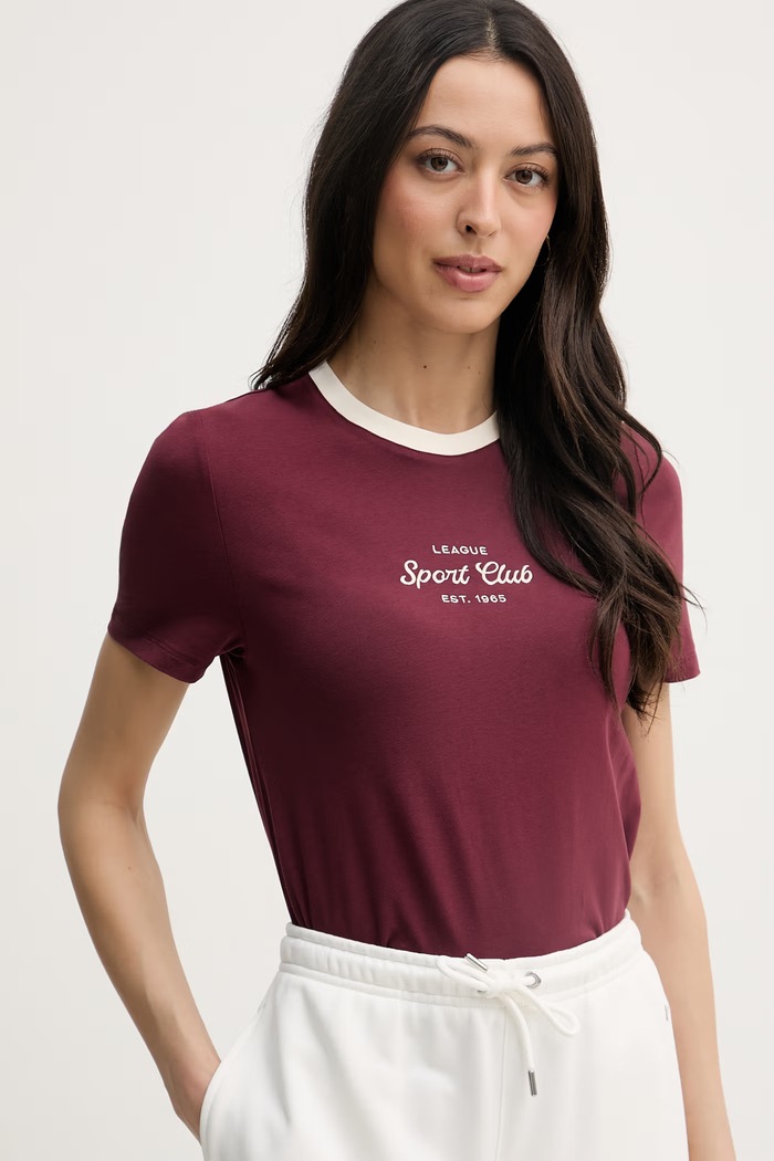 Odzież United Colors of Benetton t-shirt damski bawełniany z elastanem 3ECMD10C7 bordowy