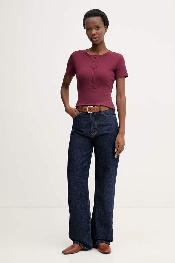 United Colors of Benetton tričko dámske bavlnené s elastanom 3O4YD10CC burgundské SS26