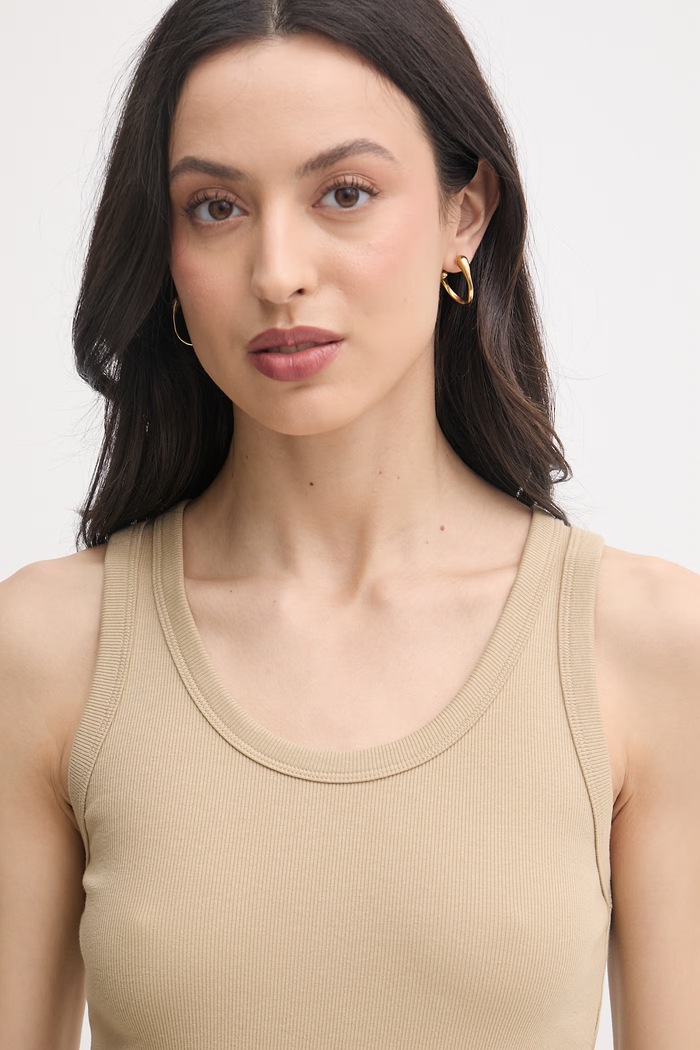 United Colors of Benetton топ дамски памук с еластан бежов 3O4YDH01B