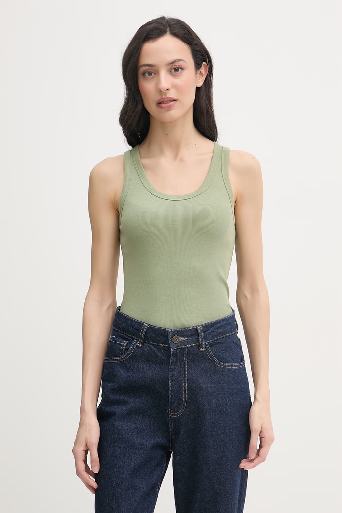 United Colors of Benetton top damski bawełniany z elastanem zielony 3O4YDH01B