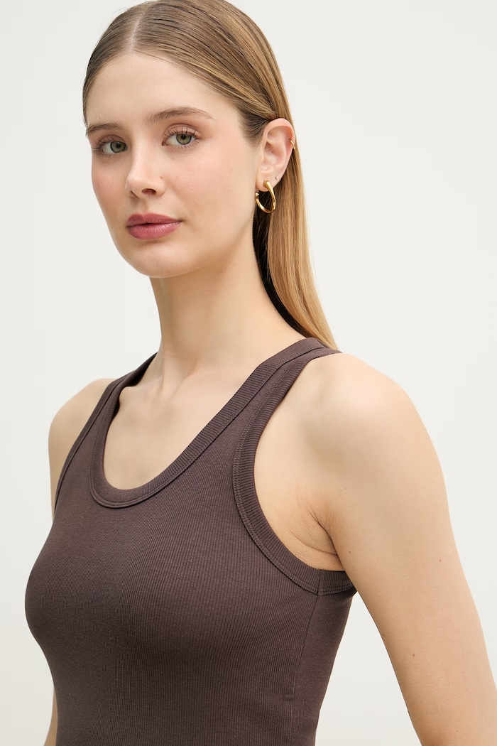 United Colors of Benetton top za žene od pamuka s elastanom smeđa 3O4YDH01B
