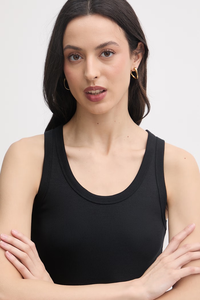 United Colors of Benetton топ дамски памук с еластан черен 3O4YDH01B