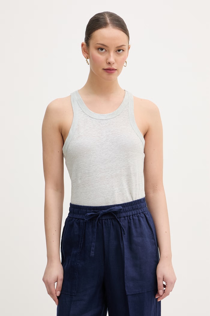 United Colors of Benetton top damski lniany zielony 3TKEEH001