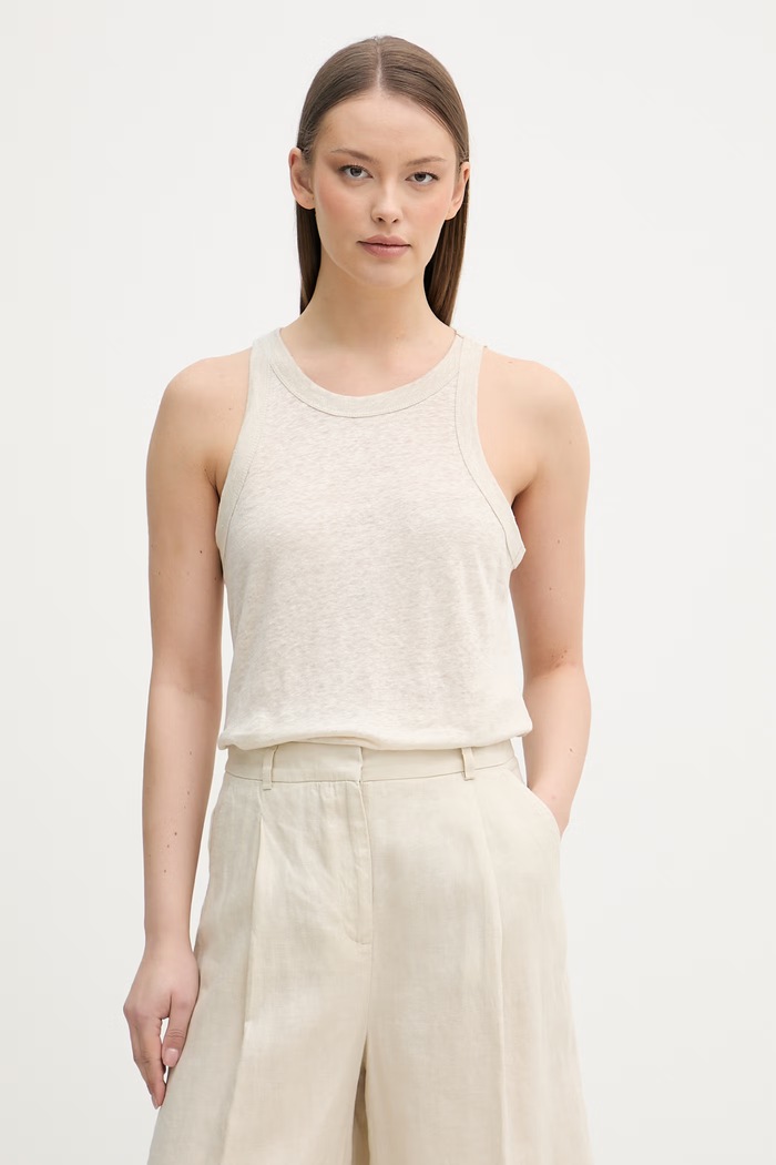 United Colors of Benetton top damski lniany beżowy 3TKEEH001