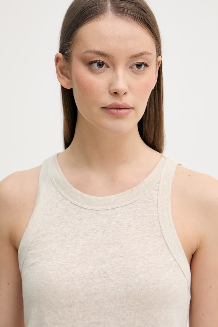United Colors of Benetton top damski lniany beżowy 3TKEEH001