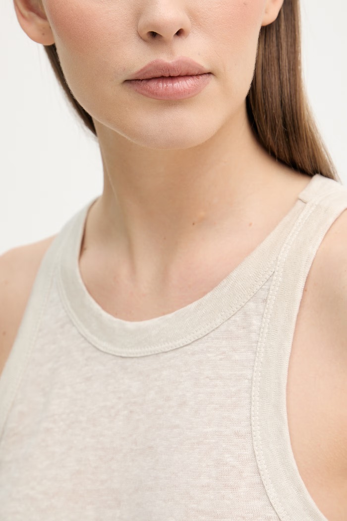 United Colors of Benetton top damski lniany 3TKEEH001 beżowy