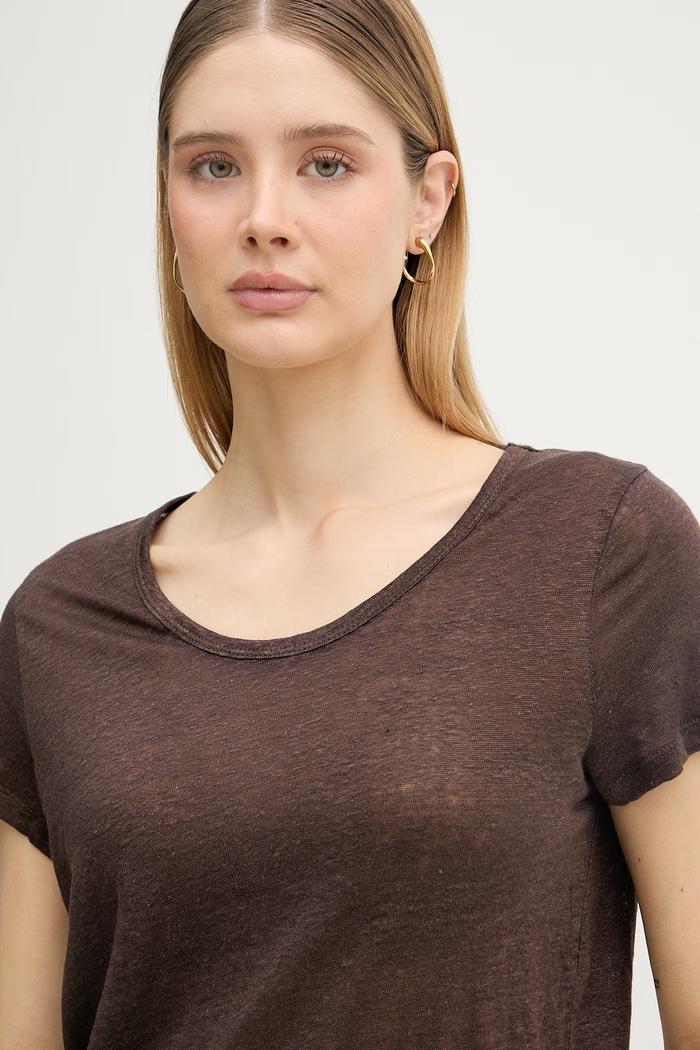 United Colors of Benetton T-shirt damski lniany brązowy 3TKED10D8
