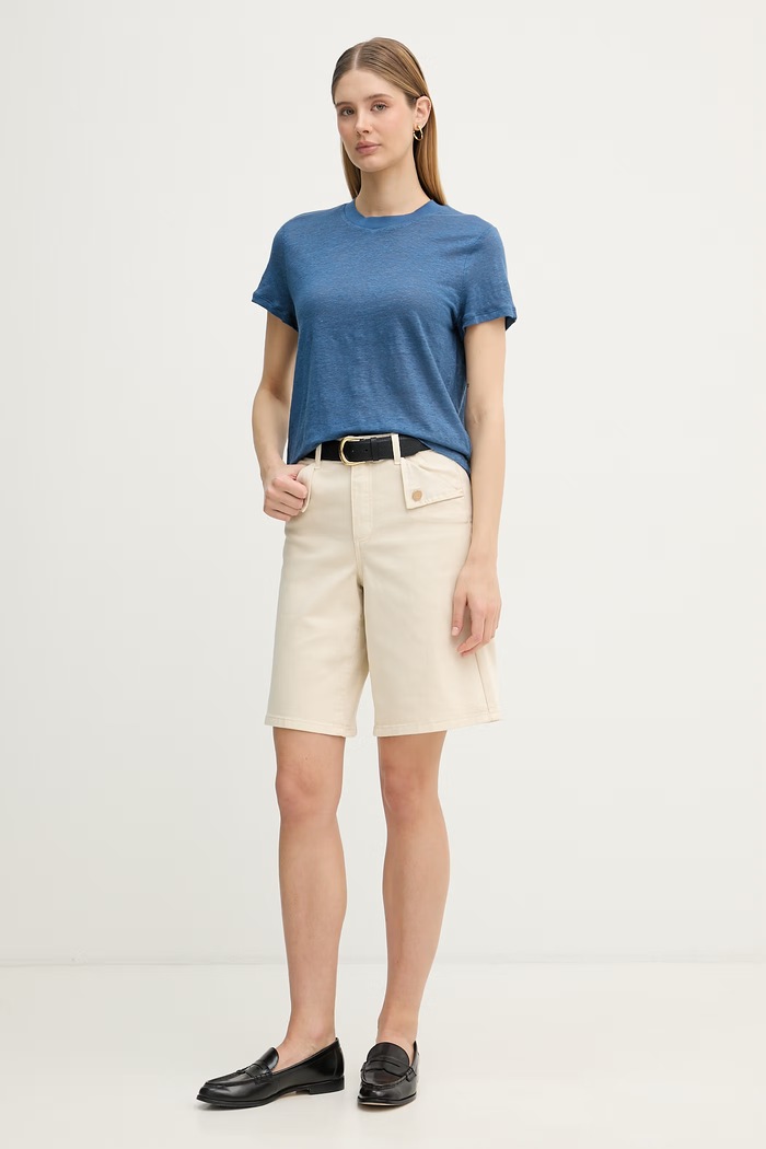 United Colors of Benetton tričko dámske ľanové 3TKEE1009 tmavomodrá SS26