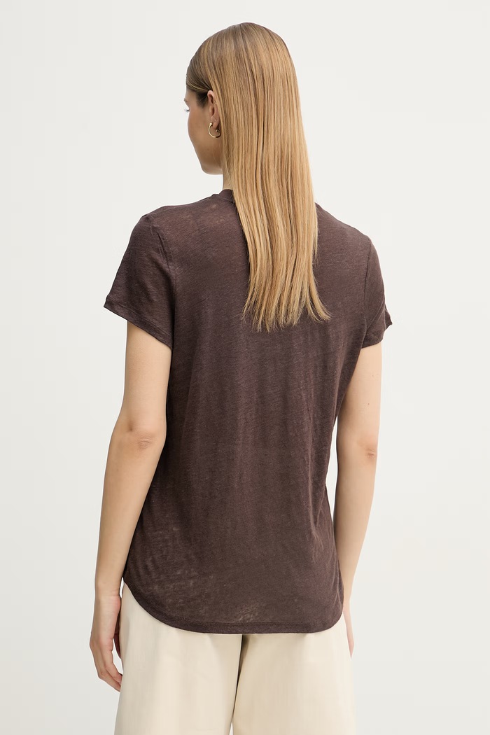 Odzież United Colors of Benetton t-shirt damski lniany 3TKEE1009 brązowy
