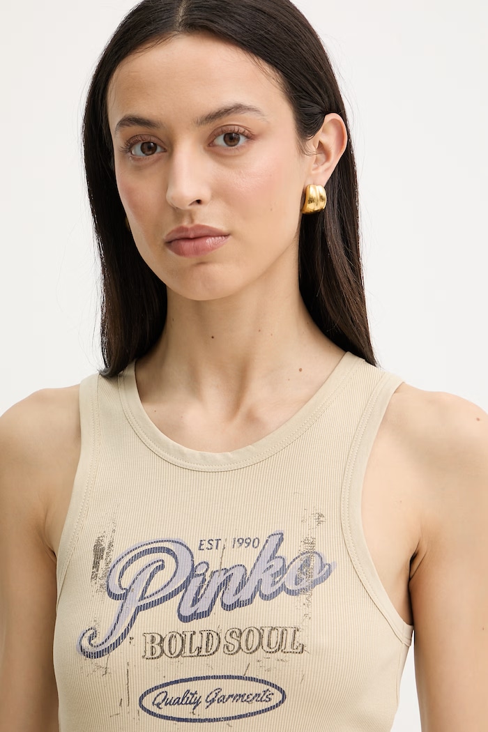 Pinko top dámsky bavlnený s elastanom béžová 106900.A3BY