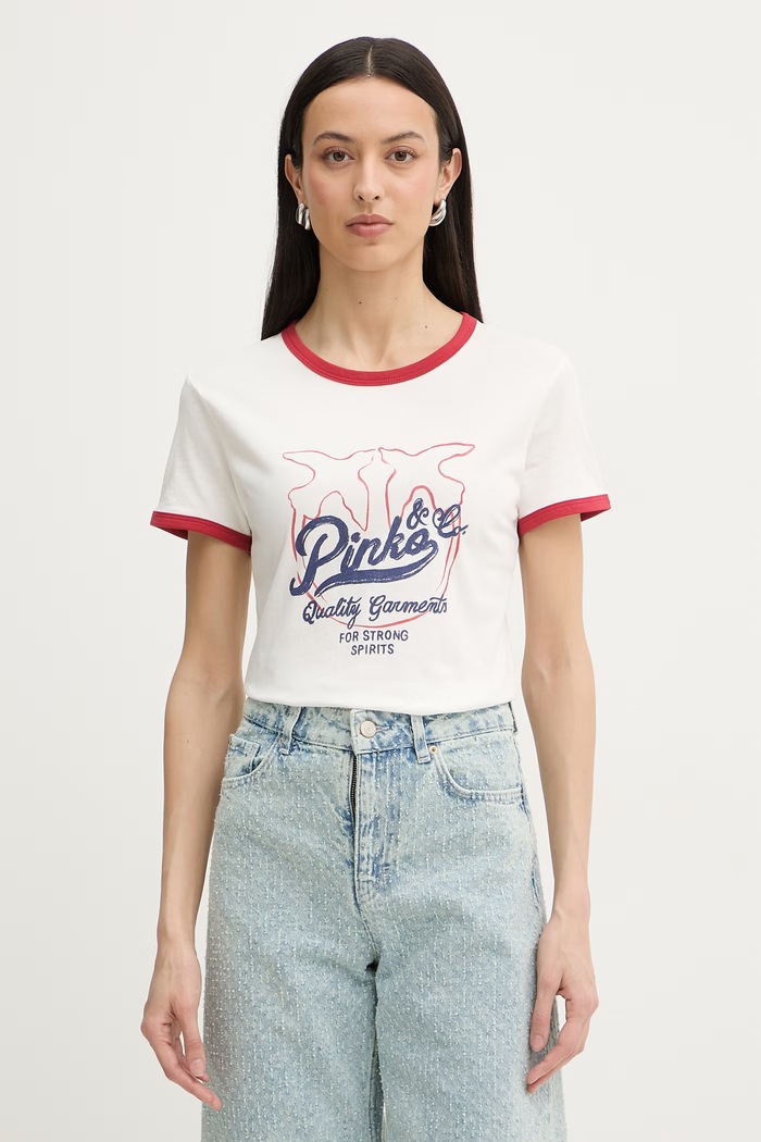 Pinko tricou pentru femei, din bumbac bej 106902.A3C2