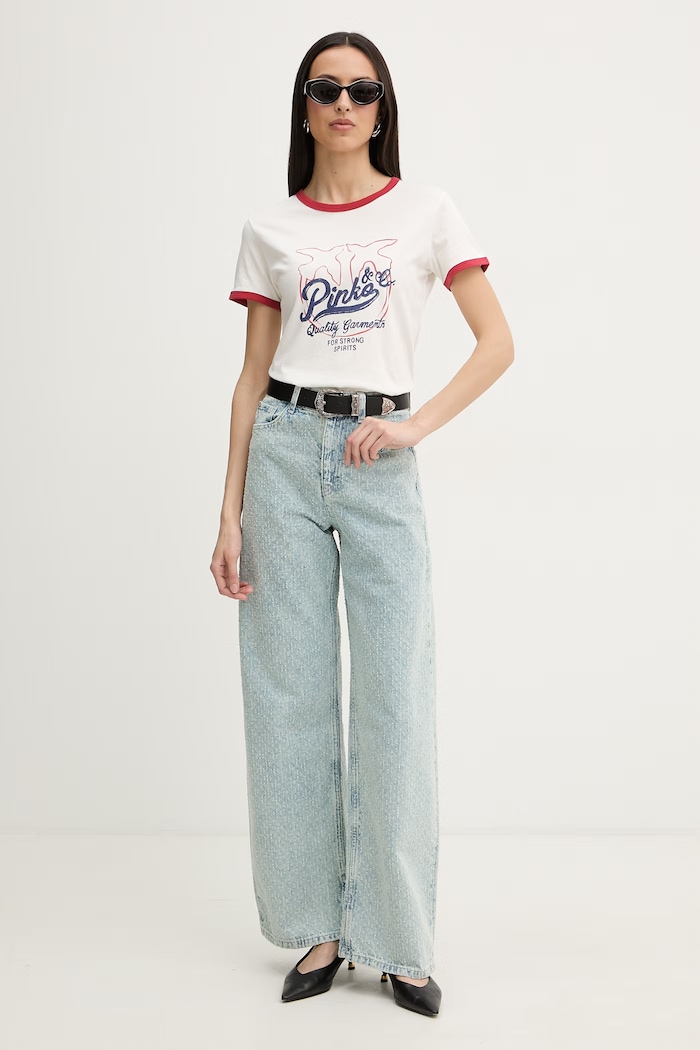 Pinko tricou pentru femei, din bumbac 106902.A3C2 bej SS26
