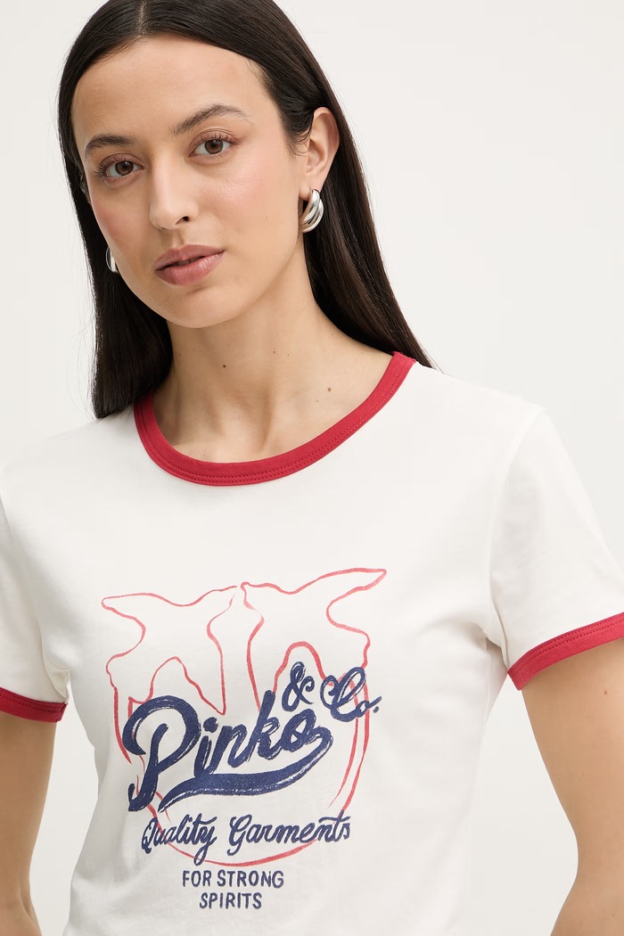 Pinko tricou pentru femei, din bumbac bej 106902.A3C2