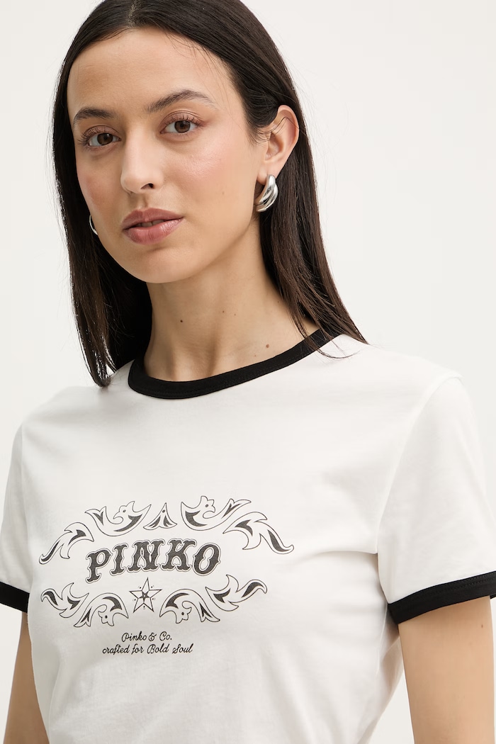 Pinko tričko dámske bavlnené béžová 106902.A3C2