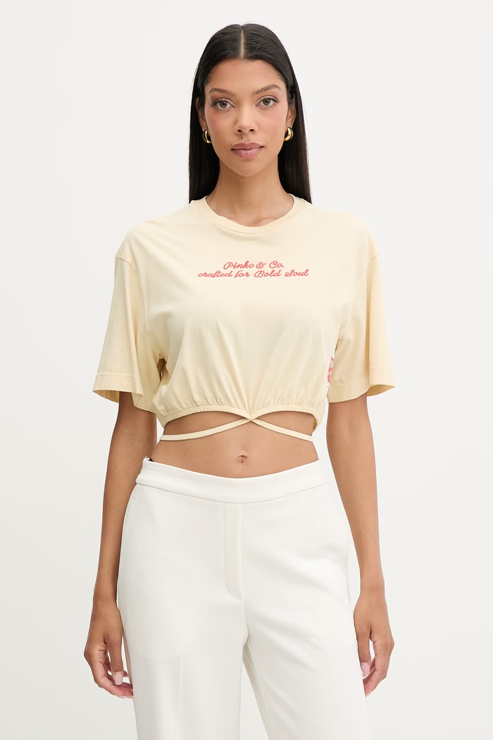 Pinko tricou pentru femei, din bumbac galben 106871.A3BM