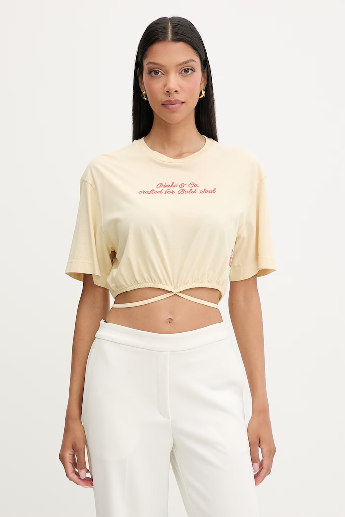 Pinko tricou pentru femei, din bumbac galben 106871.A3BM