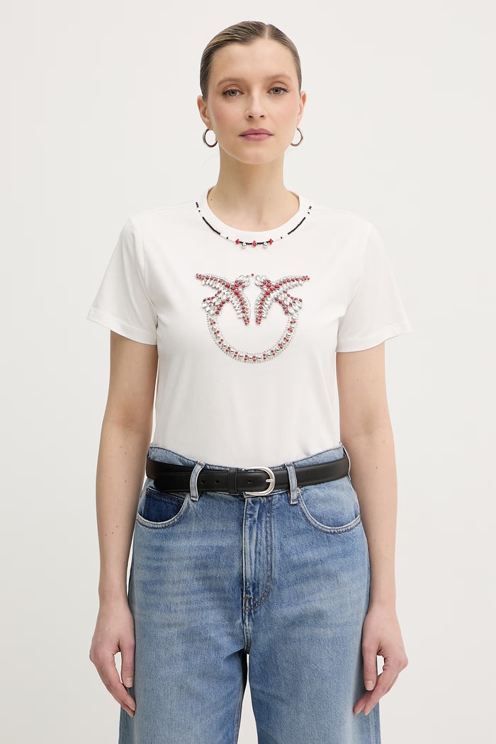 Pinko тениска дамска памучна бял 107094.A3C7