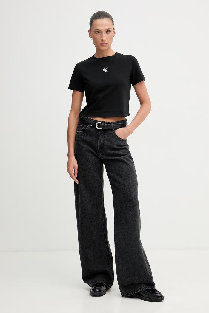 Calvin Klein Jeans tricou basic bumbac cu elastan LV047AB213 negru SS26