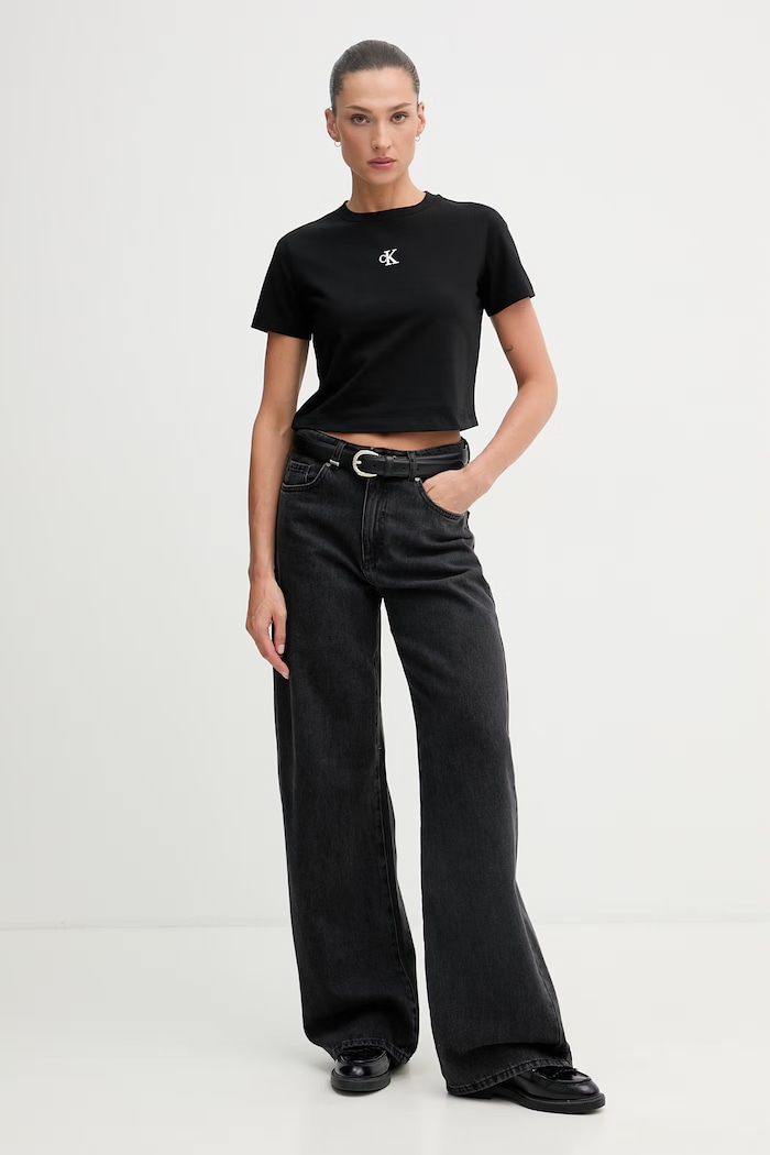 Calvin Klein Jeans tricou basic bumbac cu elastan LV047AB213 negru SS26