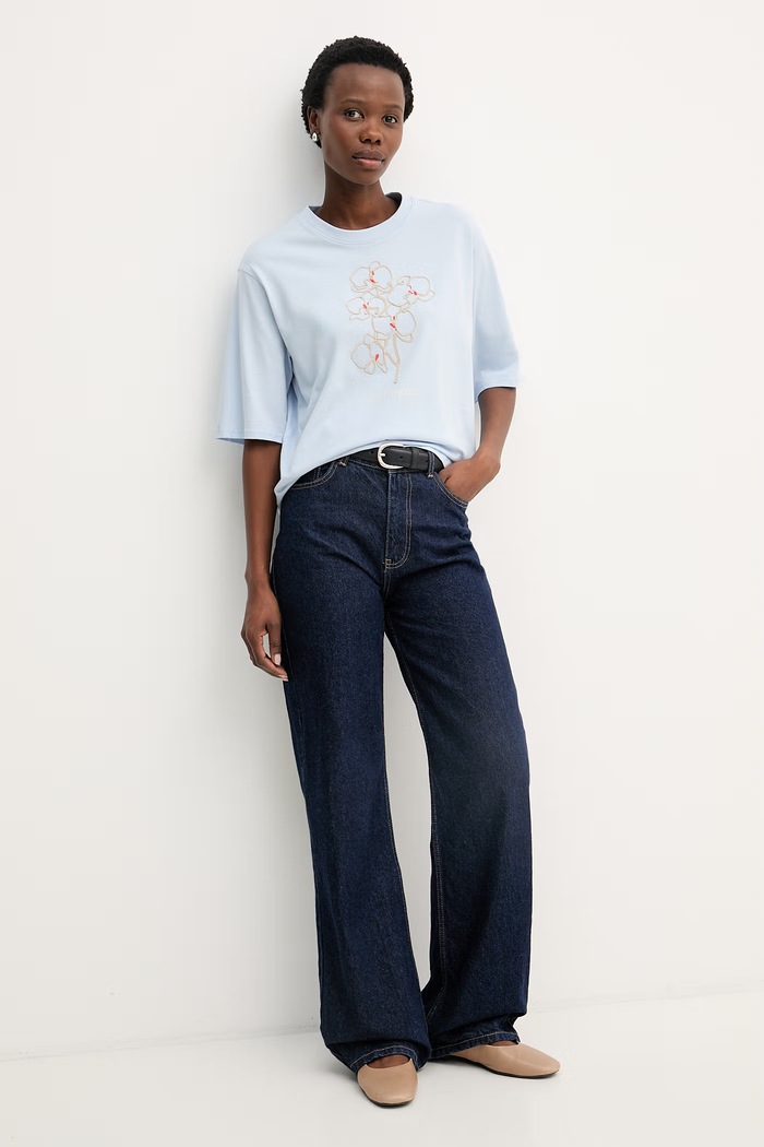 Calvin Klein Jeans tričko dámske bavlnené LV047F804G modrá SS26