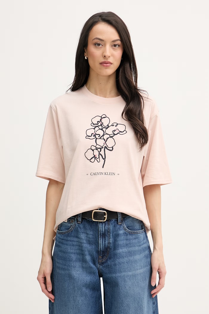 Calvin Klein Jeans тениска дамска от памук розов LV047F804G